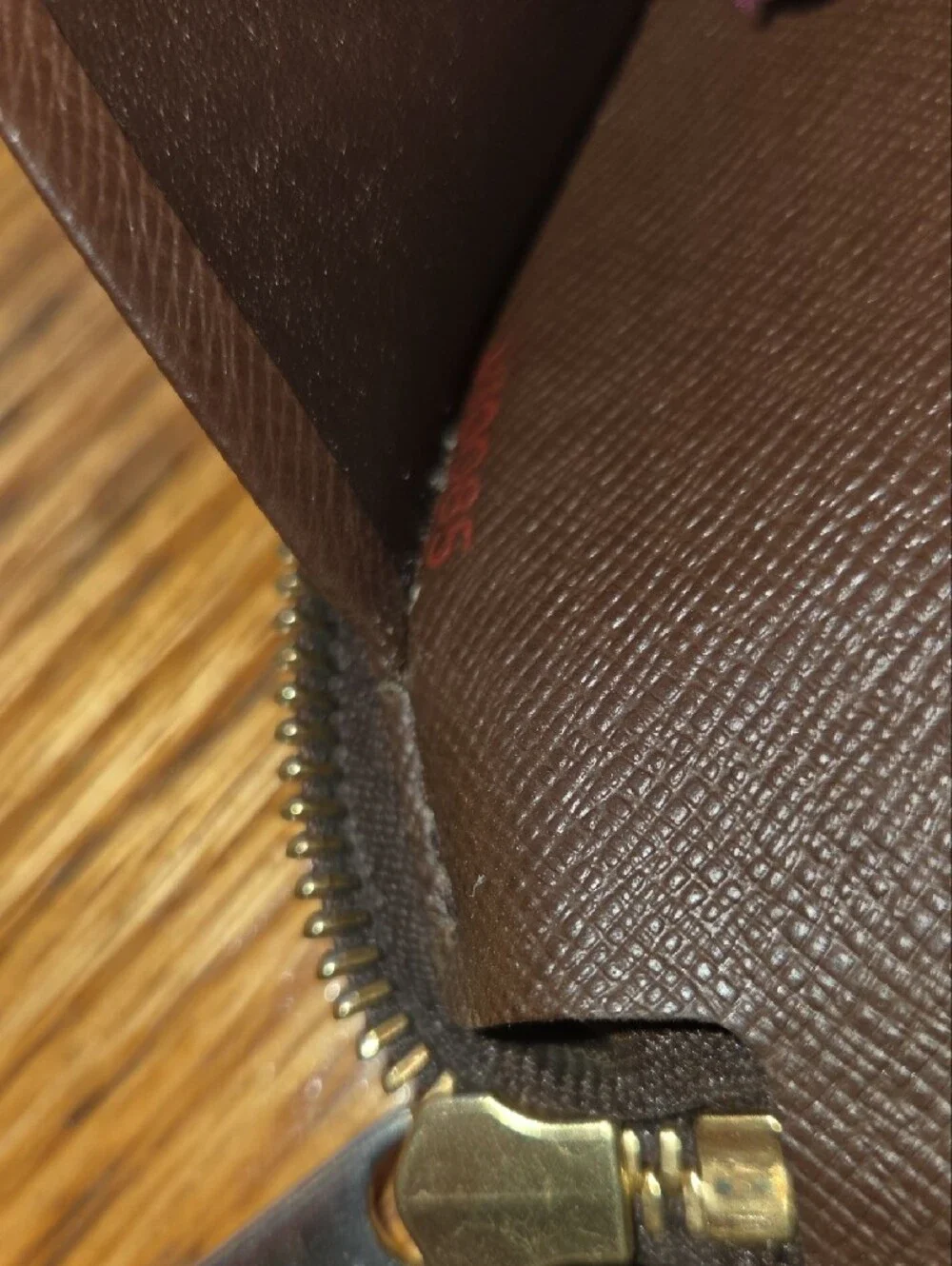 Louis Vuitton Brown Textured Leather Wallet Organazer with Red Logo Stamp